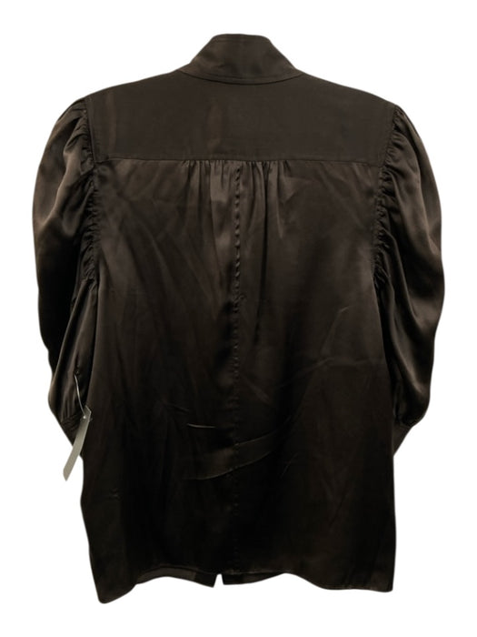 Frame Size M Dark Brown Silk Short Puff Sleeve Buttons Collar Top Dark Brown / M