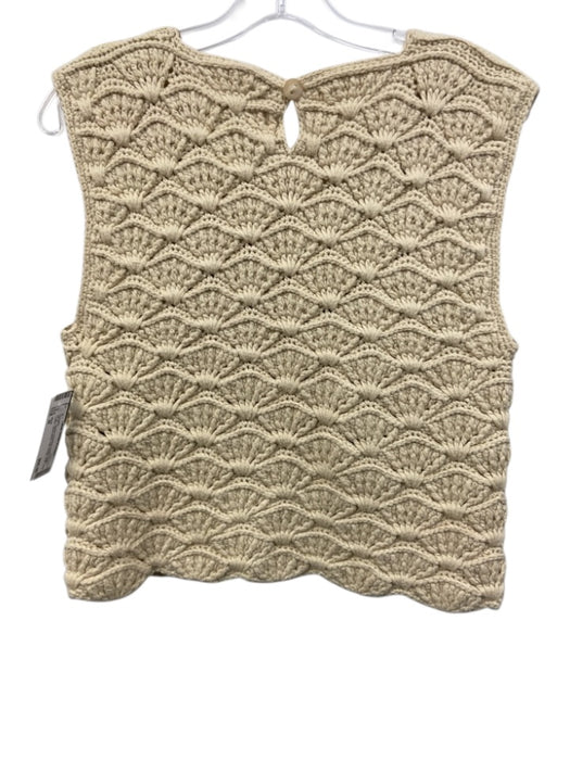 Mirth Size M Cream Beige Cotton Sleeveless Fan Design Knit Vest Sweater Cream Beige / M