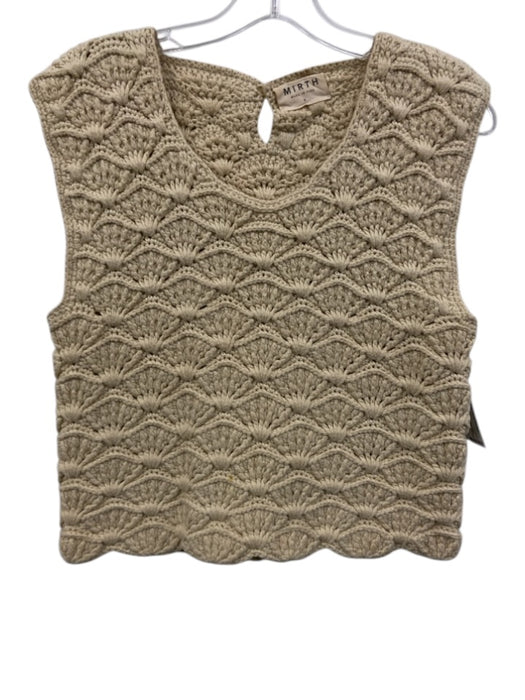 Mirth Size M Cream Beige Cotton Sleeveless Fan Design Knit Vest Sweater Cream Beige / M