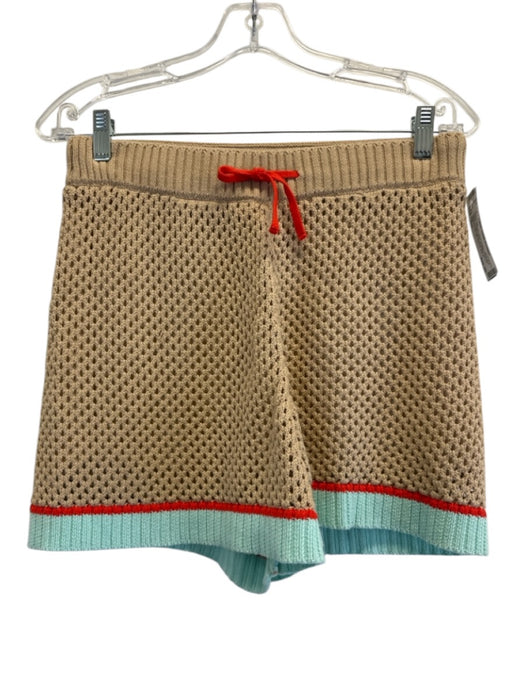 525 Size M/S Beige, Orange, Blue Cotton Open Knit Stripe Detail Hood Short Set Beige, Orange, Blue / M/S