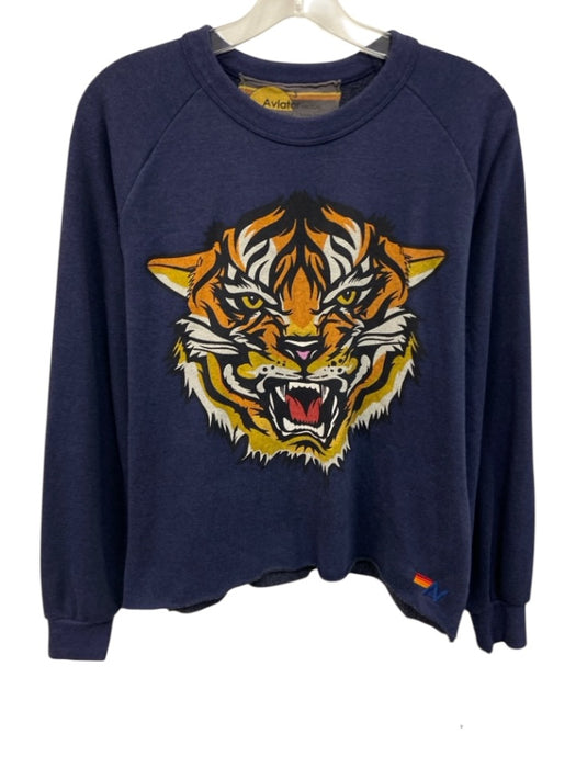 Aviator Nation Size S Blue, Orange, Multi Cotton Crew Neck Tiger Sweater Blue, Orange, Multi / S