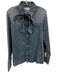 MNG by Mango Size M Light Wash Cotton & Tencel Buttons Collar Neck Tie Denim Top Light Wash / M