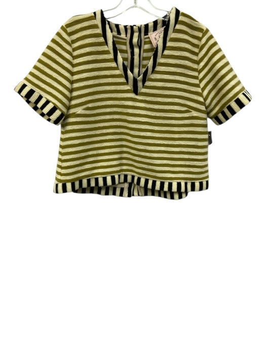 Buru Size M Green, Cream, Black Cotton & Polyester Short Sleeve Stripe Top Green, Cream, Black / M