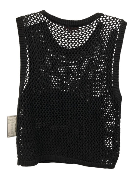 Staud Size M Black Cotton Sleeveless Open Knit Fish Sweater Vest Top Black / M