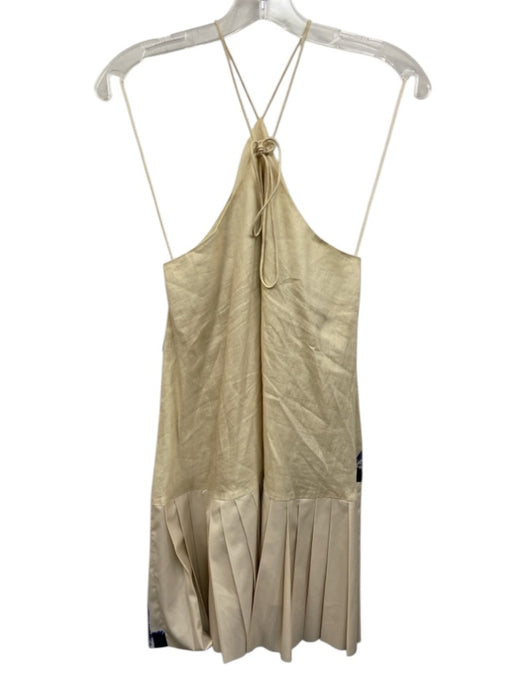 Alemais Size 6 Cream & Blue Linen Sleeveless Horse Pleat Mini Dress Cream & Blue / 6