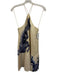 Alemais Size 6 Cream & Blue Linen Sleeveless Horse Pleat Mini Dress Cream & Blue / 6