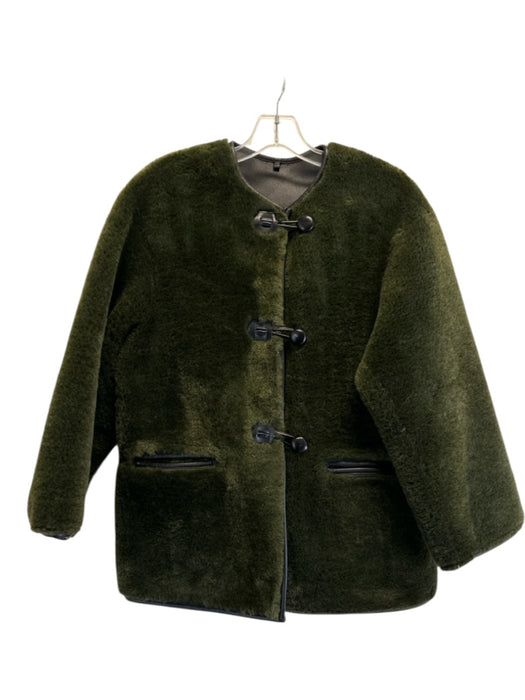 MNG by Mango Size XS Green & Black Polyester & Polyurethane Faux Fur Jacket Green & Black / XS