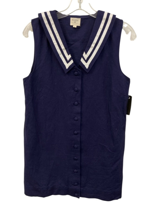 Marea Size S Navy Blue & White No Fabric Tag Sleeveless Collar Buttons Dress Navy Blue & White / S