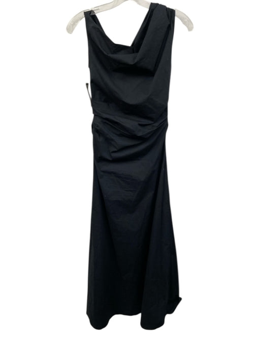 Staud Size 8 Black Cotton & Elastane Sleeveless Gathered Side Wide Neck Dress Black / 8