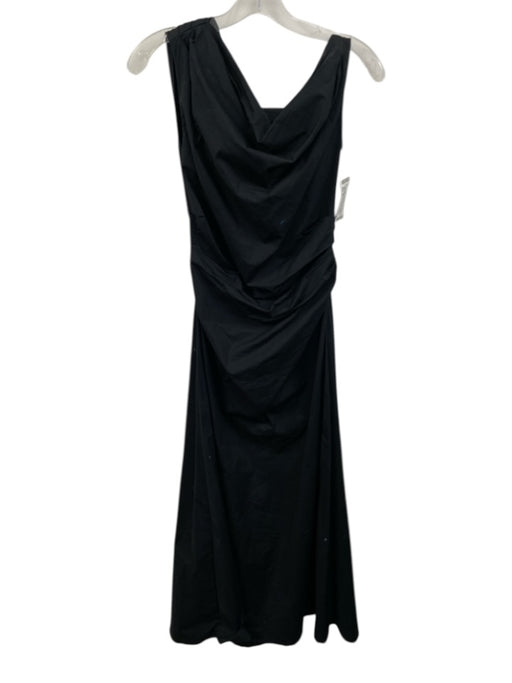 Staud Size 8 Black Cotton & Elastane Sleeveless Gathered Side Wide Neck Dress Black / 8