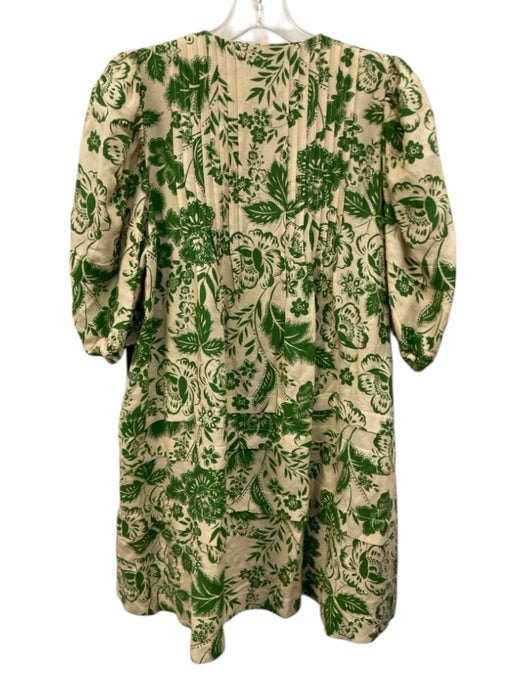 Hunter Bell Size XS Green & Cream Linen & Rayon Short Puff Sleeve Pintuck Dress Green & Cream / XS