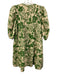 Hunter Bell Size XS Green & Cream Linen & Rayon Short Puff Sleeve Pintuck Dress Green & Cream / XS