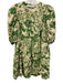 Hunter Bell Size XS Green & Cream Linen & Rayon Short Puff Sleeve Pintuck Dress Green & Cream / XS