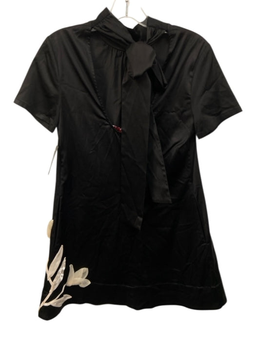 Staud Size S Black & Cream White Viscose & Cotton Short Sleeve Neck Tie Dress Black & Cream White / S