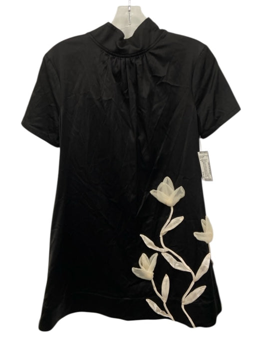 Staud Size S Black & Cream White Viscose & Cotton Short Sleeve Neck Tie Dress Black & Cream White / S