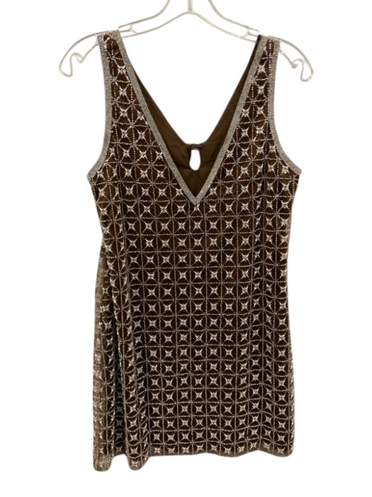 Saylor Size S Brown & Silver Polyester Satin Fully Beaded Bow Detail Mini Dress Brown & Silver / S