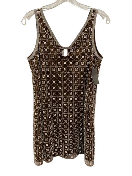 Saylor Size S Brown & Silver Polyester Satin Fully Beaded Bow Detail Mini Dress Brown & Silver / S