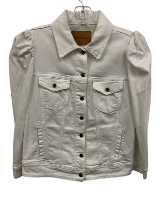 Retrofete Size M White Cotton Denim Buttons Collar Jacket White / M