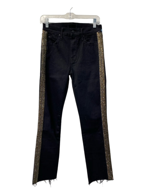 Mother Size 27 Black Cotton Blend High Rise Gold Beading Zip Fly Jeans Black / 27