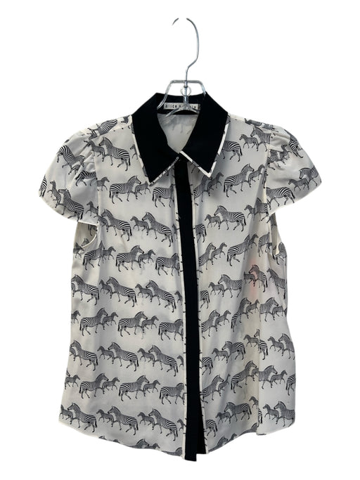 Alice & Olivia Size P Cream & Black Silk Collared Zebra Button Up Cap Sleeve Top Cream & Black / P