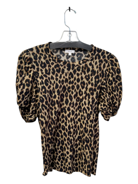 A.L.C. Size S Tan & black Cotton Cheetah Round Neck Short Sleeve Fitted Top Tan & black / S