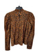 Ulla Johnson Size 4 Tan & black Cotton Cheetah Long Sleeve Pleat Round Neck Top Tan & black / 4