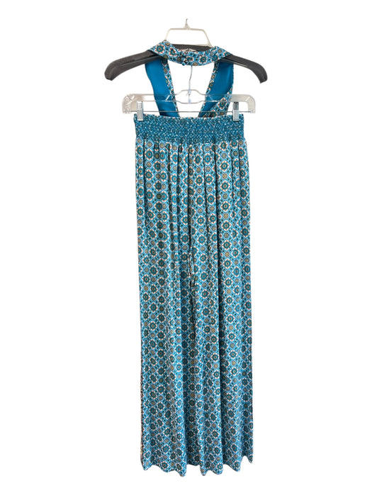Alice & Olivia Size S BLUE MULTI Viscose Wide Leg Halter Top Cropped Pant Set BLUE MULTI / S