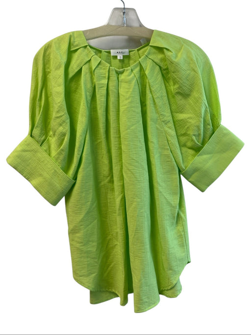 A.L.C. Size 2 Green Viscose & Cotton V Neck Short Puff Sleeve Pleated Top Green / 2