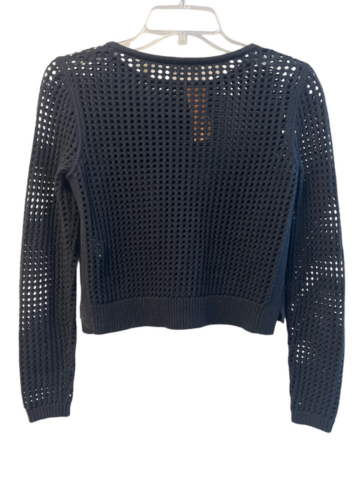 Rebecca Taylor Size XS Black Cotton Blend Long Sleeve Crochet Round Neck Top Black / XS