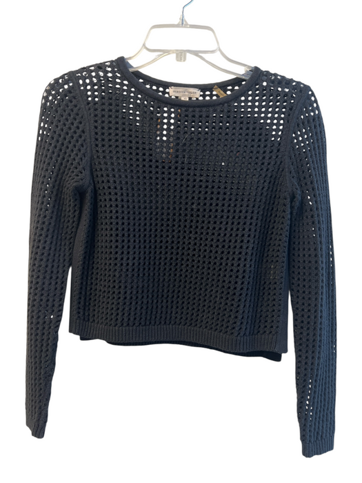 Rebecca Taylor Size XS Black Cotton Blend Long Sleeve Crochet Round Neck Top Black / XS