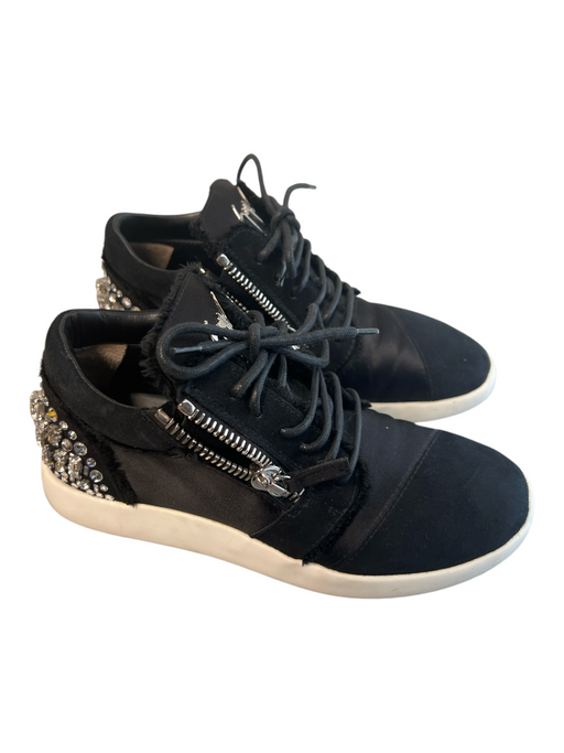 Giuseppe Zanotti Shoe Size 37.5 Black Suede Velvet Crystal Embellished Shoes Black / 37.5