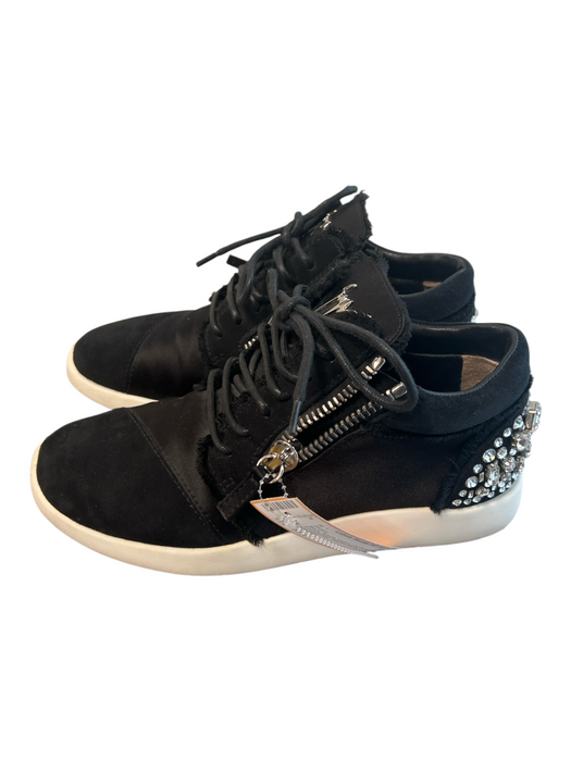Giuseppe Zanotti Shoe Size 37.5 Black Suede Velvet Crystal Embellished Shoes Black / 37.5