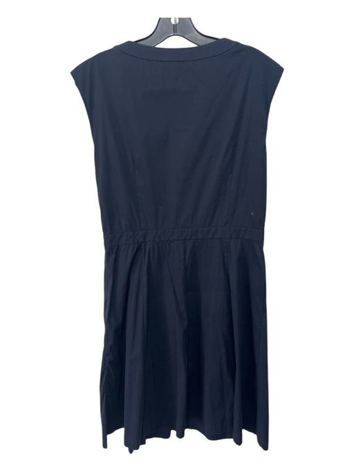 Theory Size 10 Navy Blue Cotton Blend Sleeveless Half Button Side Zip Dress Navy Blue / 10