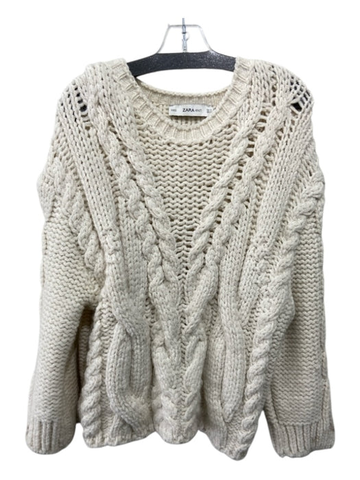 Zara Knit Size S Ivory White Acrylic Cable Knit Chunky Sweater Ivory White / S