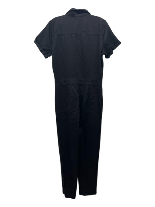 YFB Size M Black Tencel & Cotton Drop Waist Button Cap Sleeve Jumpsuit Black / M