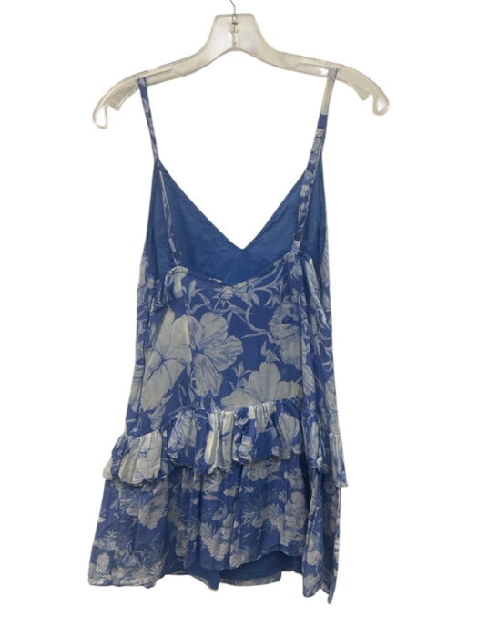 Love Shack Fancy Size 6 Blue & White Cotton & Silk Spaghetti Strap Ruffles Dress Blue & White / 6