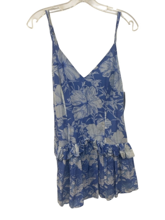 Love Shack Fancy Size 6 Blue & White Cotton & Silk Spaghetti Strap Ruffles Dress Blue & White / 6