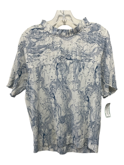 See By Chloe Size 40 White & Blue Cotton Blend Mermaid Short Sleeve Key hole Top White & Blue / 40