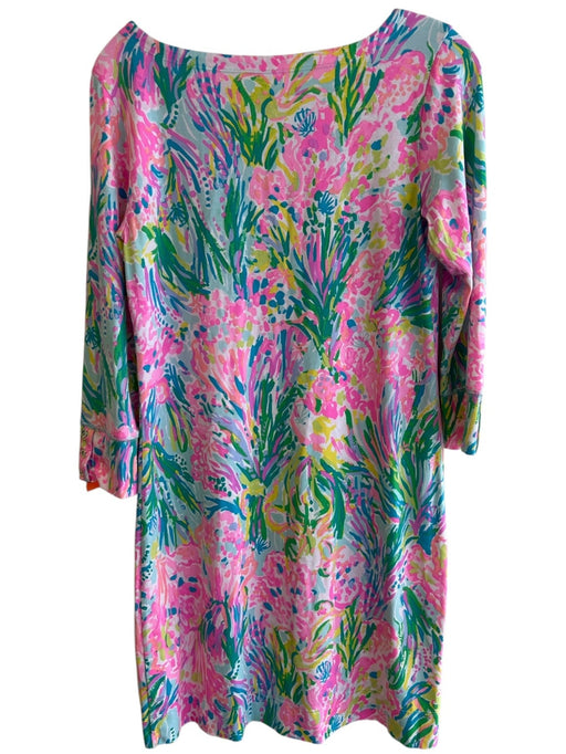 Lily Pulitzer Size M Pink Green & Yellow Rayon & Spandex Wide Neck Dress Pink Green & Yellow / M