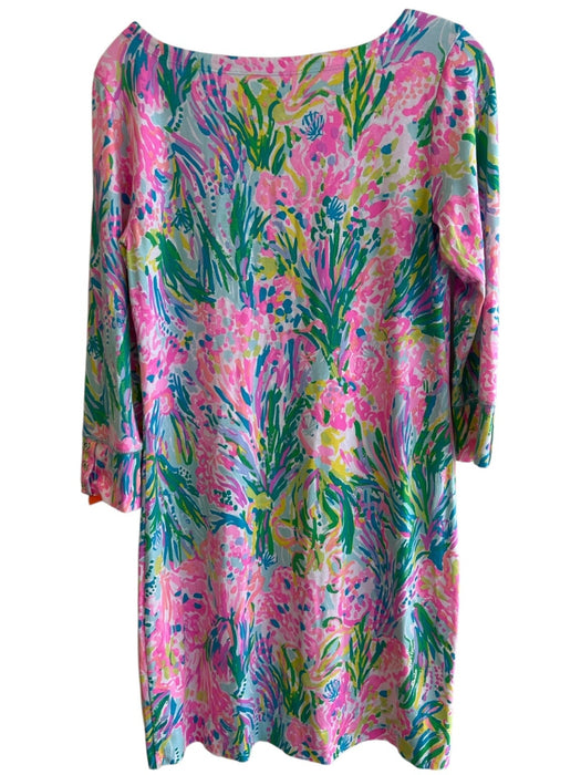 Lily Pulitzer Size M Pink Green & Yellow Rayon & Spandex Wide Neck Dress Pink Green & Yellow / M