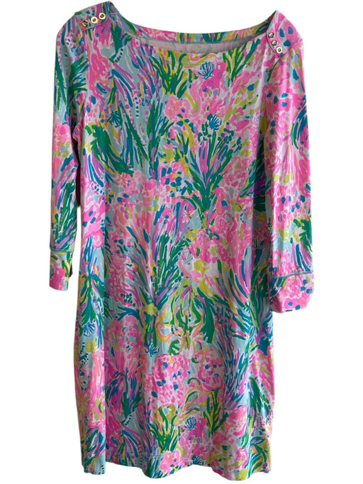 Lily Pulitzer Size M Pink Green & Yellow Rayon & Spandex Wide Neck Dress Pink Green & Yellow / M