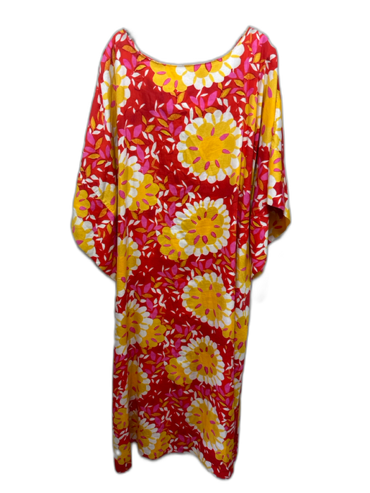 Frances Valentine Size XL Red, Yellow & White Cotton Dolman Short Sleev Dress Red, Yellow & White / XL