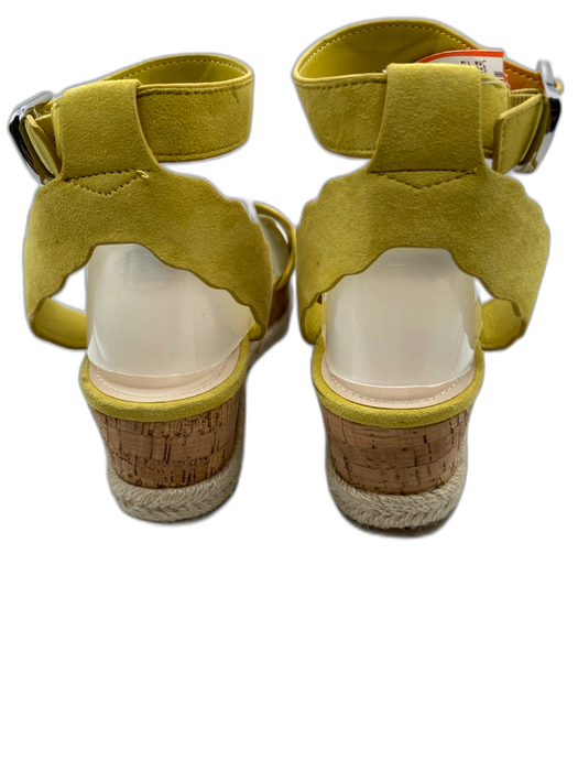 Marc Fisher Shoe Size 7.5 Yellow Suede Scallop Detail Ankle Strap cork Sandals Yellow / 7.5