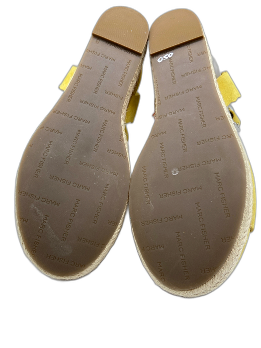 Marc Fisher Shoe Size 7.5 Yellow Suede Scallop Detail Ankle Strap cork Sandals Yellow / 7.5