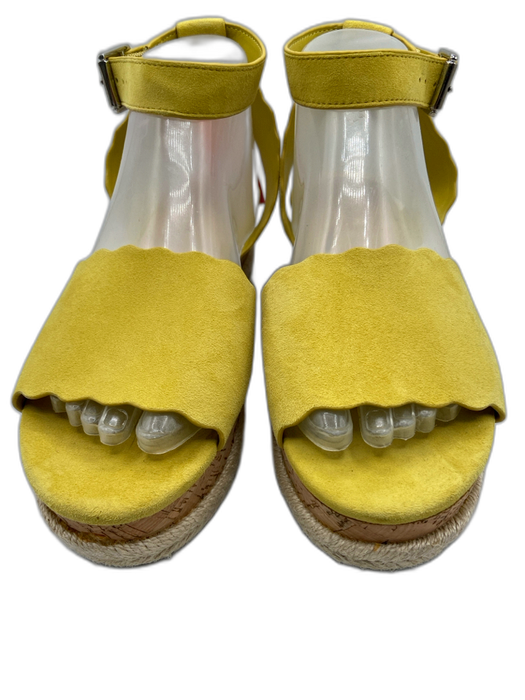 Marc Fisher Shoe Size 7.5 Yellow Suede Scallop Detail Ankle Strap cork Sandals Yellow / 7.5