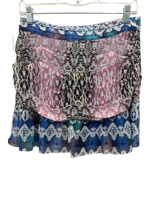 Ramy Brook Size 4 White & Multi Silk Snakeskin print Gathered Detail Mini Skirt White & Multi / 4