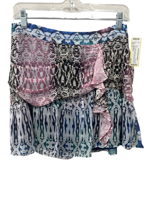 Ramy Brook Size 4 White & Multi Silk Snakeskin print Gathered Detail Mini Skirt White & Multi / 4
