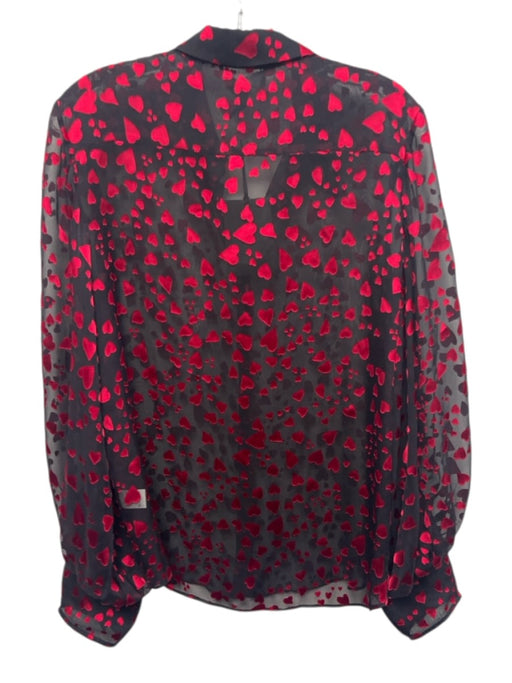 Saloni Size 8 Black & Red Silk & Rayon Long Sleeve Hearts Buttons Sheer Top Black & Red / 8