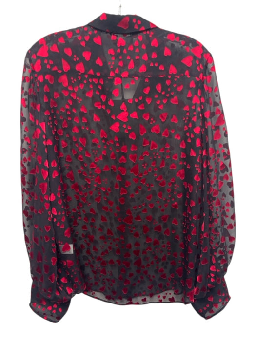 Saloni Size 8 Black & Red Silk & Rayon Long Sleeve Hearts Buttons Sheer Top Black & Red / 8