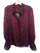 Saloni Size 8 Black & Red Silk & Rayon Long Sleeve Hearts Buttons Sheer Top Black & Red / 8